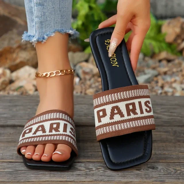 Fashionable Classic Simplicity Sandals Slides Women New Slippers Cloth Cover Letter Outdoor Casual Flat Bottom Slippers Women 6