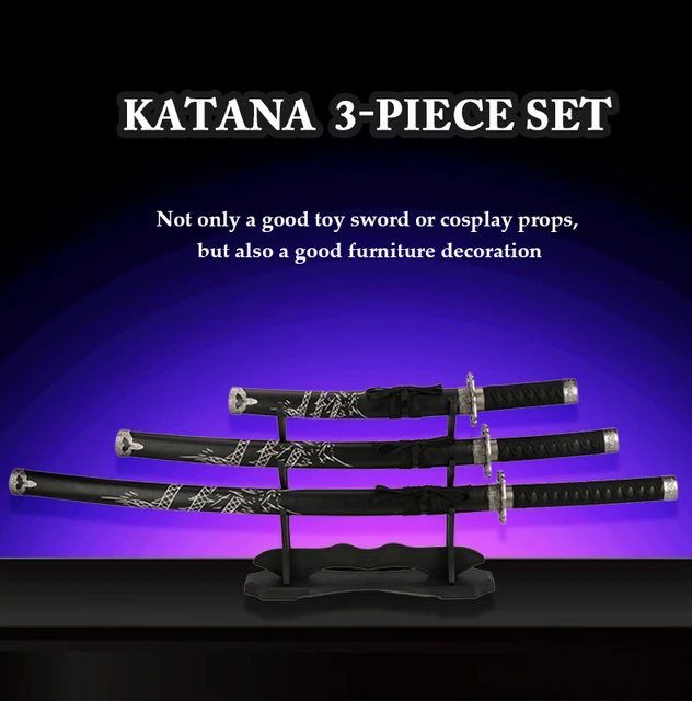 Wooden Japanese samurai Sword Katana 3-pcs sets Dragon pattern Warrior  Swords Home Furnishing decoration With