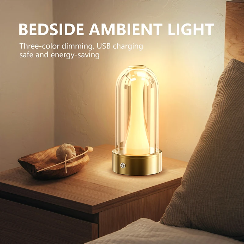 USB Rechargeable Led Desk Lamp 3 Color Changing Mode Bedside Lamp Bedroom Portable Touch Button Emotional Camping