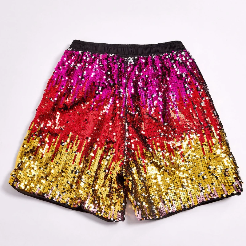 2025 New Elastic Waist Multi-Color Sequin Shorts for Men, Casual Loose-Fitting Trendy Street Style Super Cool Men's Short Pants 3