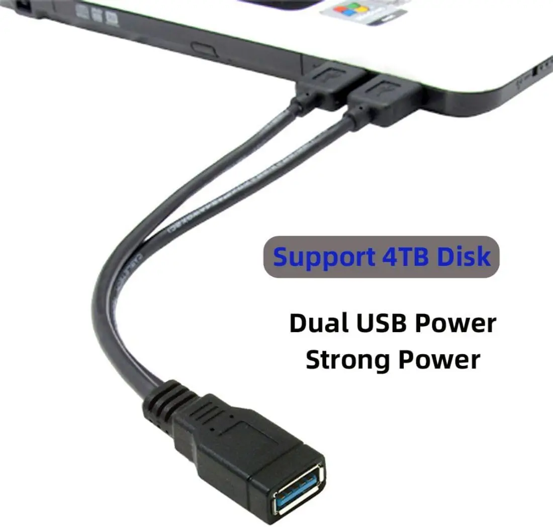 USB 3.0 암-듀얼 USB 수 추가 전원 공급 데이터 연장 코드 어댑터 분배기 Y 케이블 (2.5인치 모바일 하드 디스크용)