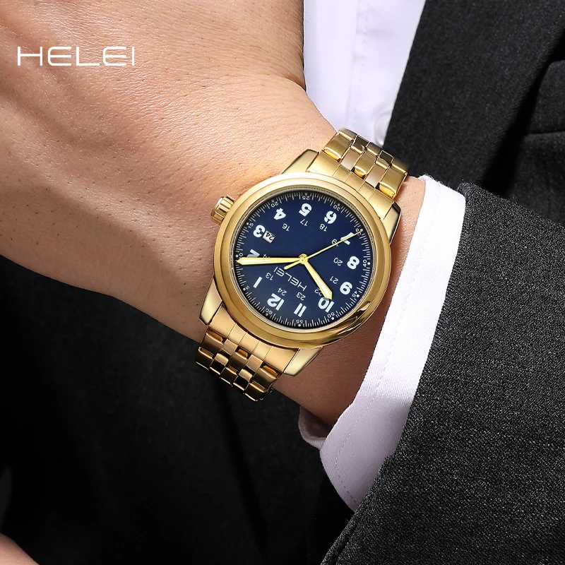 HELEI2024 Classic Men's Watch Digital Dial Fashion Quartz Wristwatch Waterproof Wristwatch High Quality Men's Watch Gift For Men