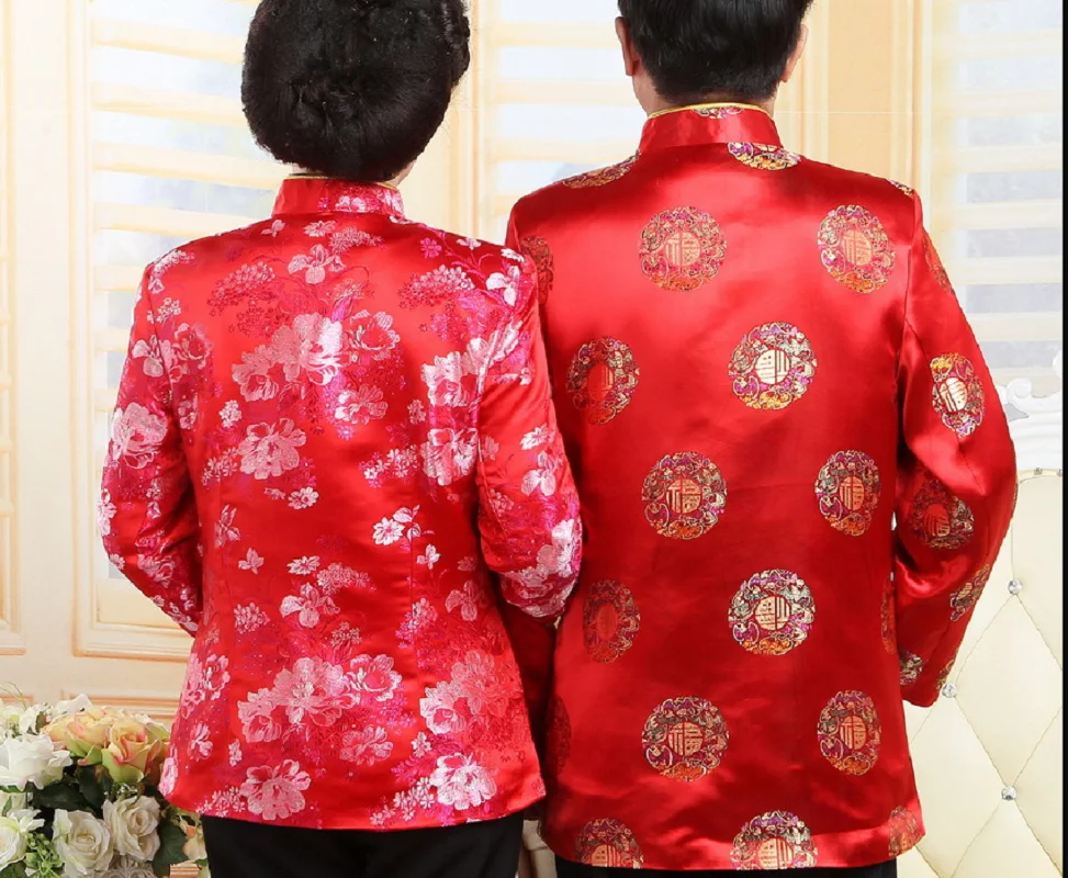 Chinese Traditional Costume Birthday New Year Party Wedding Men Women Tang Suit Satin Embroidered Flowers Jacket Casual Coat men chinese style shirt hanfu jacket