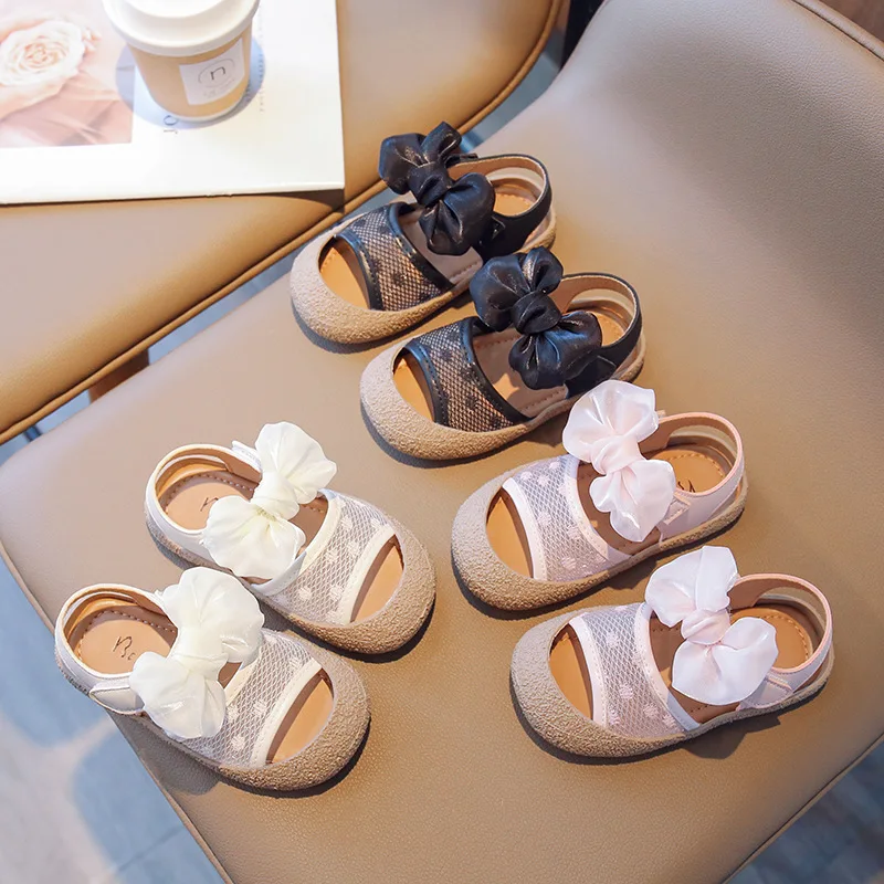 

Baby Girls First Walker Shoes Soft Kids Air Mesh Toes Capped Shoes with Bowtie Children Summer Beach Princess Shoes Chic Simple