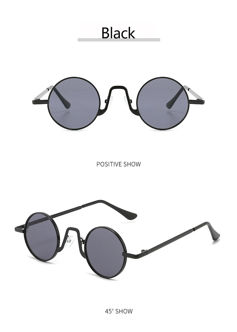 Literarische Retro-Sonnenbrille mit Kleinem Rundem Rahmen, Unisex Metallrahmen, Personalisierte Hip-Hop-Sonnenbrille 1055 – Detail 14