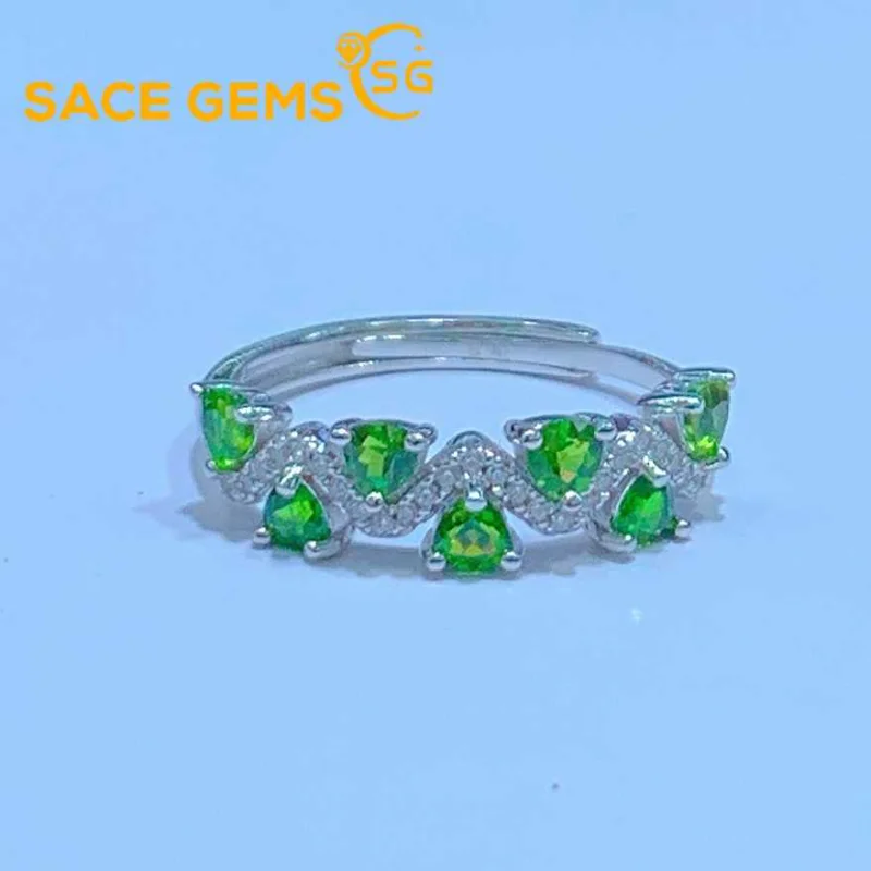 

SACE GEMS New Luxury 925 Sterling Silver 3*3MM Natual Diopside Gemstone Rings for Women Engagement Cocktail Party Fine Jewelry