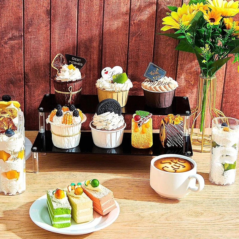 Acrylic Shelf Display Stand Perfume Organizer Shelves for Figures Toys Cupcake Desserts Cosmetic Jewelry Black Shelves Storage 3