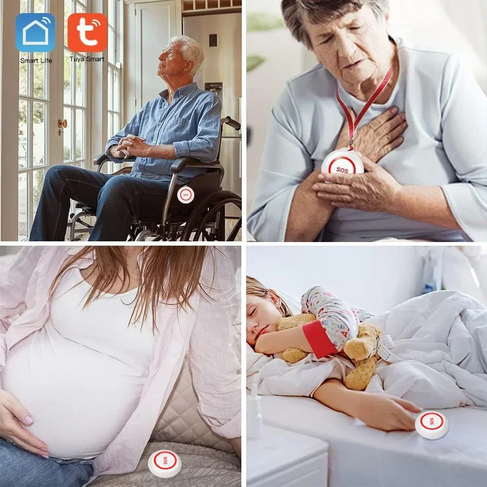 433MHZ Tuya WiFi SOS Emergency Button Alarm Rechargeable Wireless Smart Alert System Button For Elderly Handicapped Caregiver