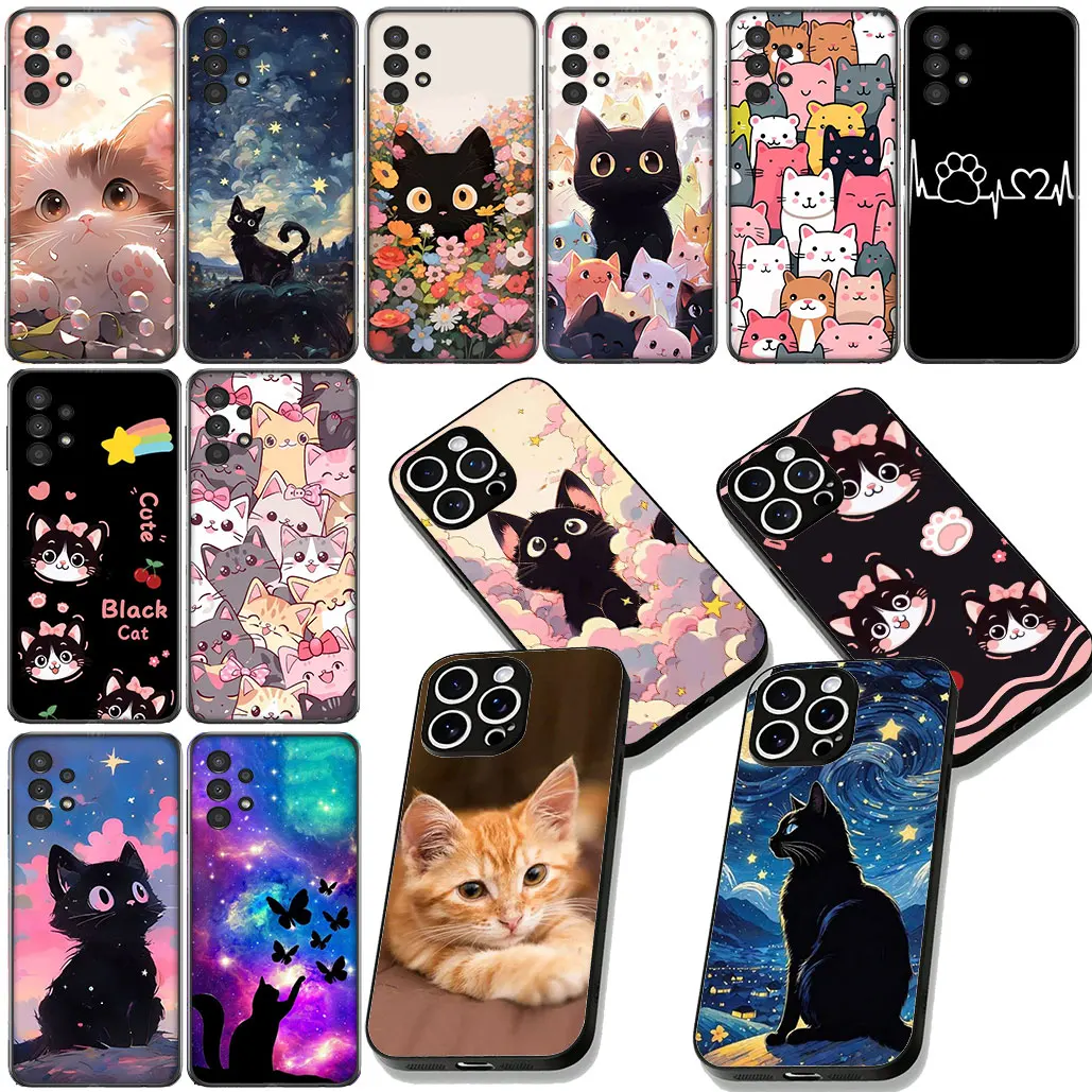 Anime Black Meow Kitten Cat Soft Phone Case