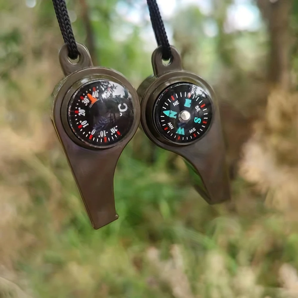 Survival Whistle Sport Whistle Sports Whistle Soccer Whistle 3 in 1 Emergency Survival Whistle Compass Thermometer Referee Cheerleading Whistle Camping Hiking Outdoor Multifunction