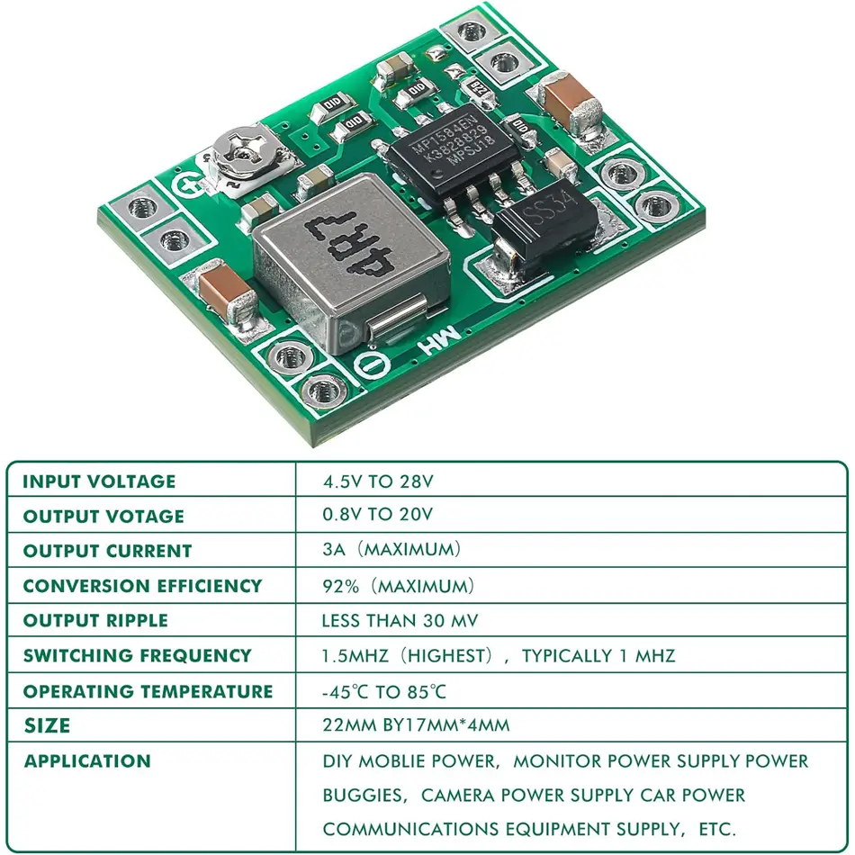 6pcs Mini MP1584EN DC-DC Buck Converter 3A Power Adjustable Power Supply Module 24V to 12V 9V 5V 3V Step-Down Power Module image 3