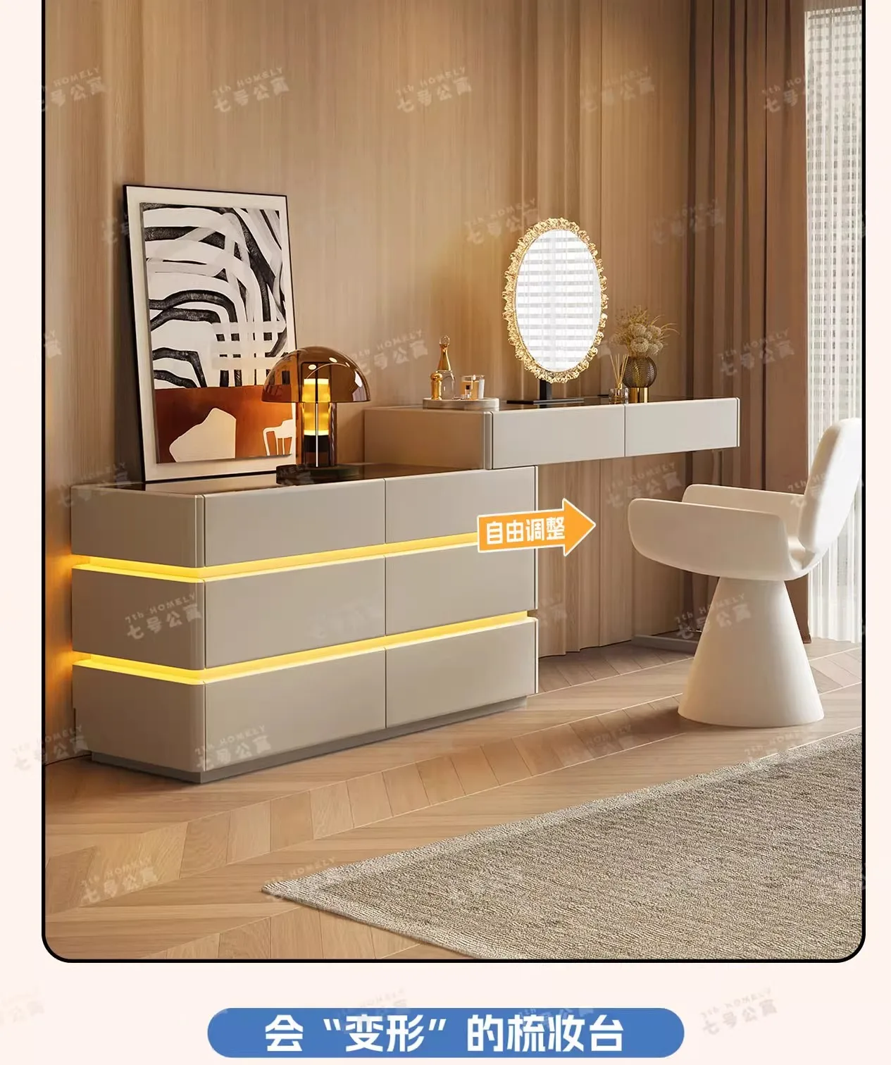 Nordic Solid Wood Dressers Bedroom Modern Dressing Table Drawer Integrated Home Small Apartment Makeup Table with LED Mirror