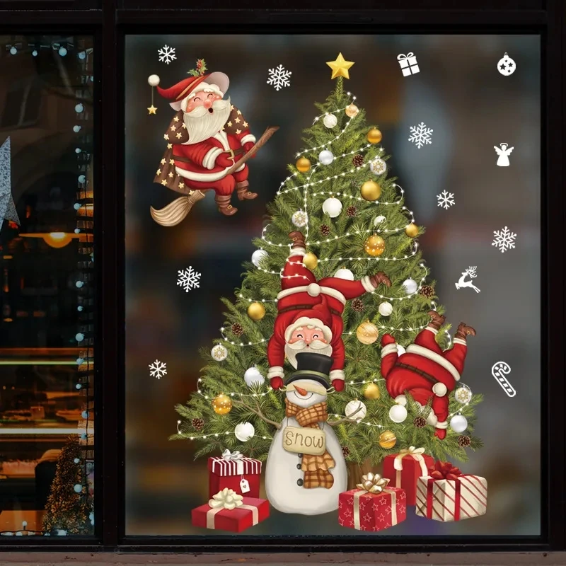 Window Stickers Cartoon Merry Christmas Santa Claus Xmas Tree Unicorn Glass Decal For Home 2025 New Year self adhesive stickers,vinyl stickers,glow in the dark stickers,window stickers
