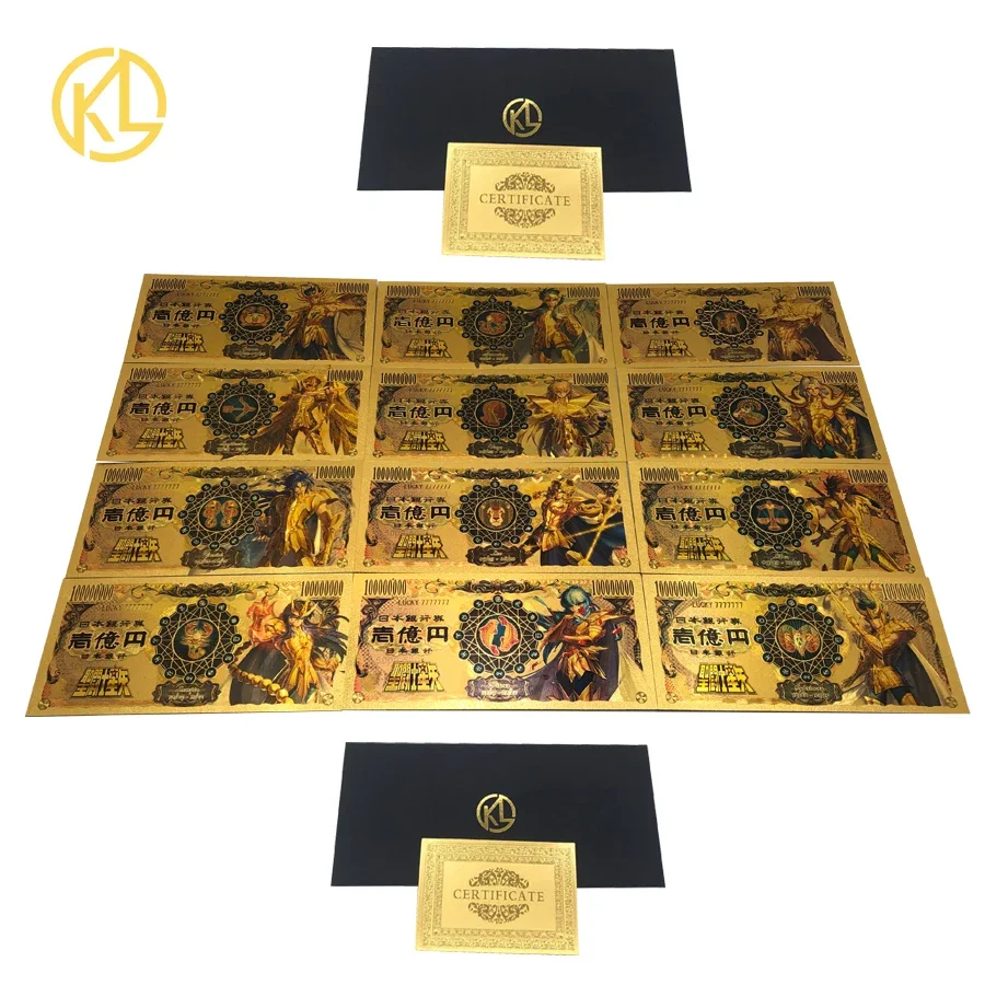 24xdesigns Japan Anime Gold Saint Seiya 10000 Yen Gold plastic Collective Banknotes classic childhood memory Collection commemorative banknotes gold plated banknote anime banknotes