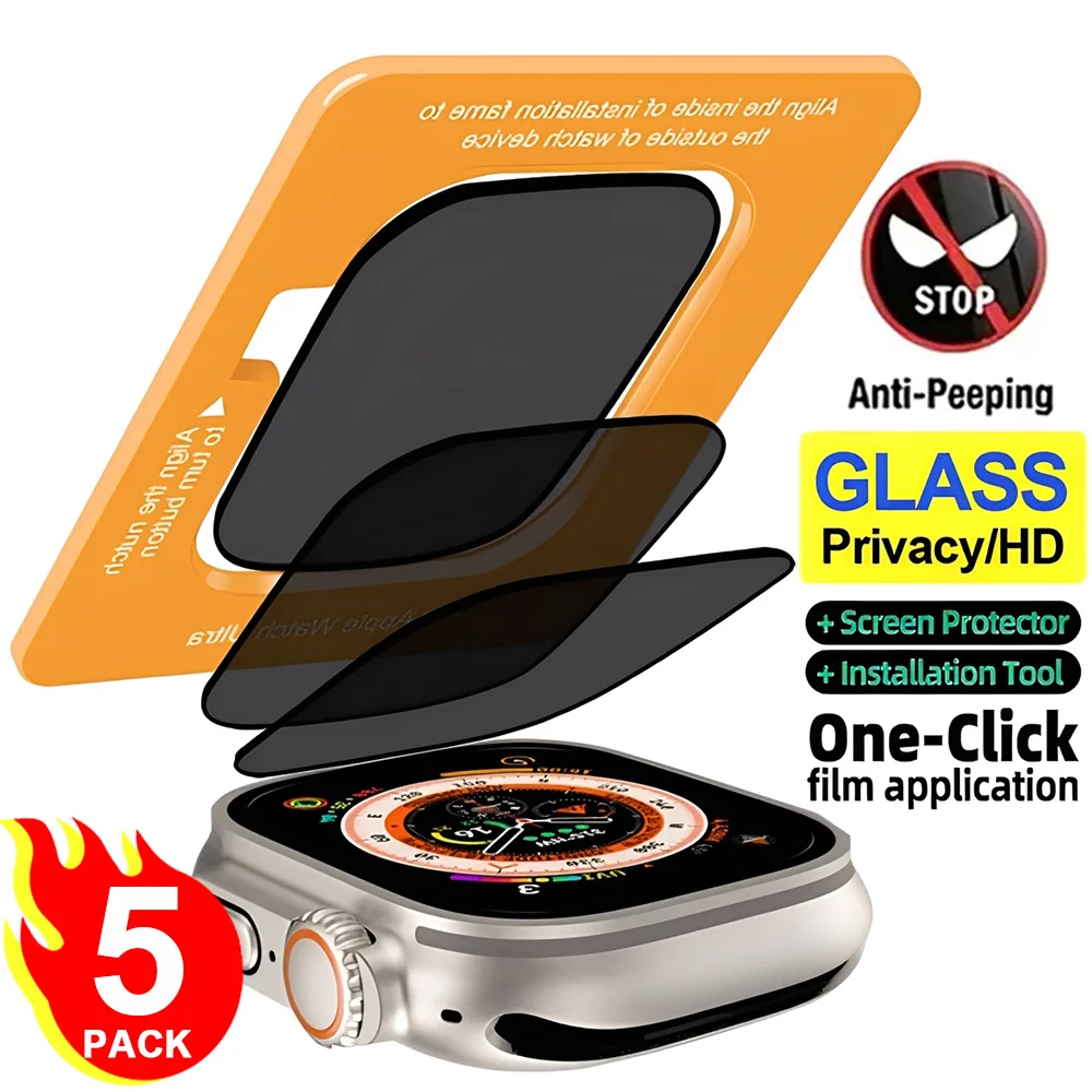 Apple Watch Ultra 3 2 49mm HD 필름용 자동 정렬 설치 프레임 세트가 포함된 개인 정보 보호 강화 유리 화면 보호기 1-5개