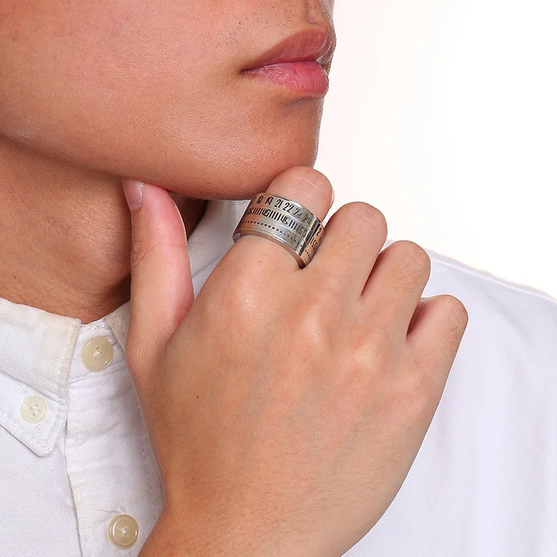 Men's 316L Stainless Steel Spinner Ring - 3 Layer Arabic Numeral Design