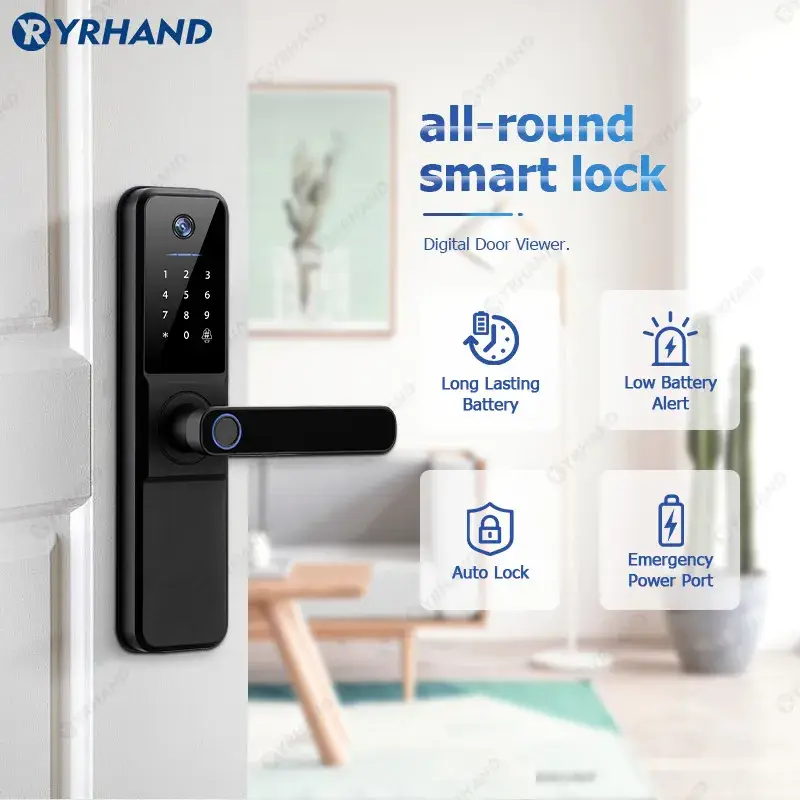 YRHAND H01 Fechadura Eletronica Tuya Wifi Digital Electronic Smart Door Lock With Biometric Camera Fingerprint IP66 Smart Lock - Image 4