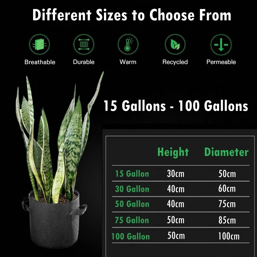 Large Heavy Duty Fabric Grow Bag with Handles