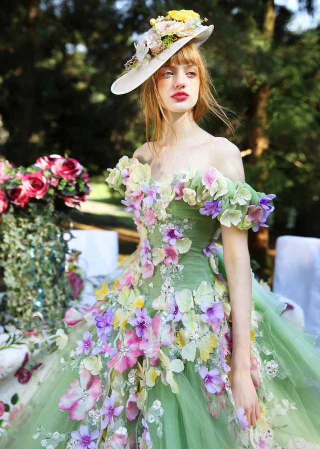 Floral Fluffy Tulle Fairy Bridal Dress Lace Up Back Bridal Gowns 3D Flowers  | eBay