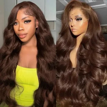 13x6 Chocolate Brown Body Wave Lace Frontal Wig 30 36 Inch Lace Frontal Wig Body Human Hair Pre Plucked Colored Human Hair Wig 1