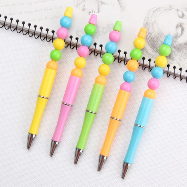 20Pcs DIY Beaded Ballpoint Pen Personalized Plastic Ball Pens Beaded Pen  With Beads Gift Pen - AliExpress