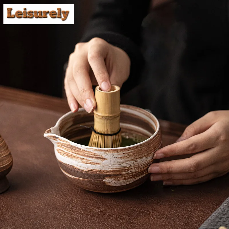 4pc/set Kiln-changed Coarse Pottery Tea Set Complete Set Whisk Batidor Japanese Matcha Set Kit Tea Holder Home Tea-making Tools