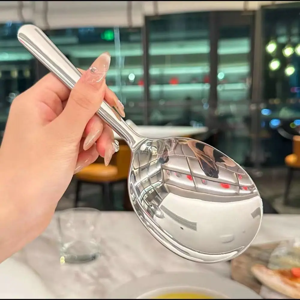 Stainless Steel Rice Serving Spoon Drain Hole Long Handle Ladle Filter Spoon Non-stick Lightweight Rice Spatula Tableware