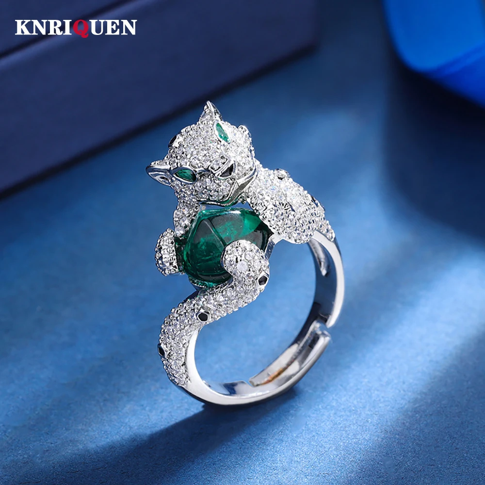 Anillo Vintage De 8x8mm Rub Esmeralda Zafiro Leopardo Bandas De 