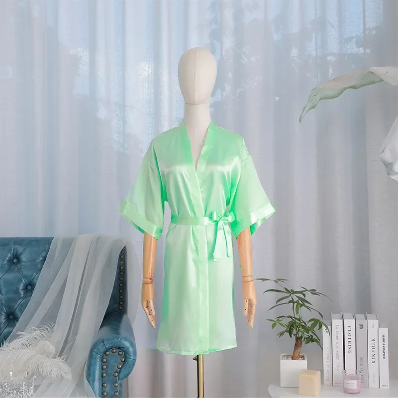 여성 모조 실크 가디건 목욕 가운, 신부 로브, 모닝 가운, 웨딩 메이크업, 신부 들러리 그룹