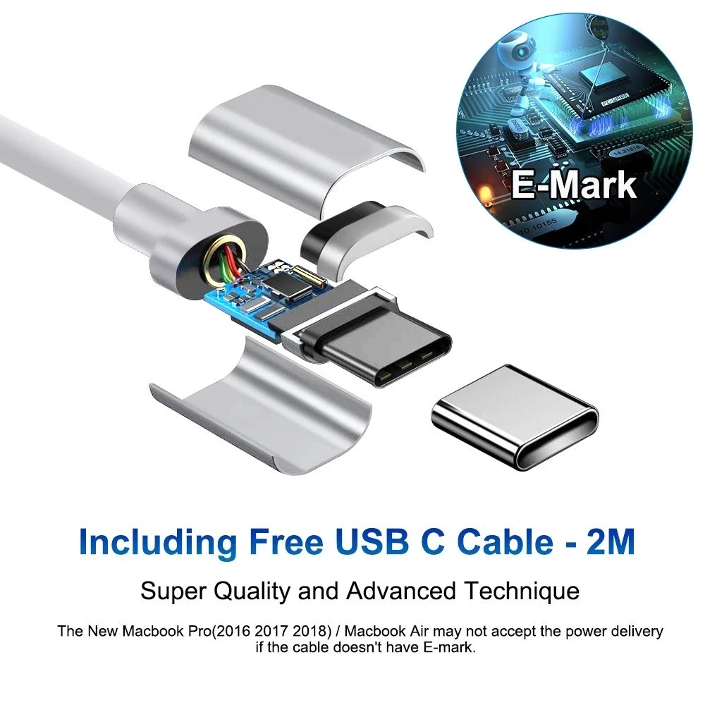 MacBook Pro 15 릴리스 2016-2020 A1707 A1990 용 유형 C 충전 케이블이있는 87W USB-C 노트북 노트북 충전기 전원 어댑터