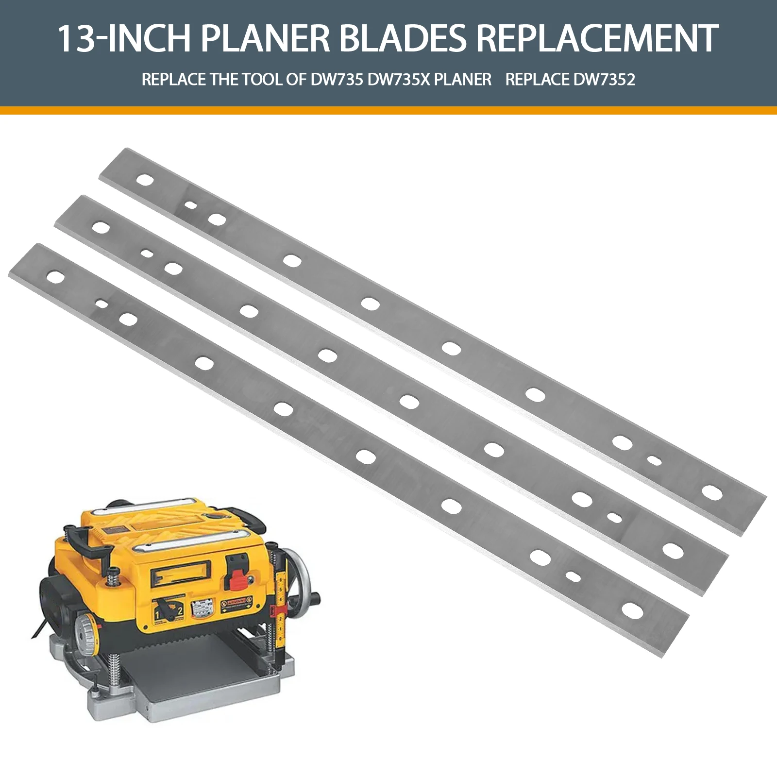 High Speed Steel Planer Blades 13 Inch Electric Planer Blades DW735 DW735X Woodworking Power Tools Accessories 3Pcs