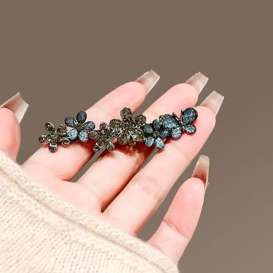 Glasierte Strass Schmetterling Blume Haarnadel High-end-frauen Seite Pony Clip Legierung Entenschnabel Clip Haar Clip Haar Zubehör – Detail 2