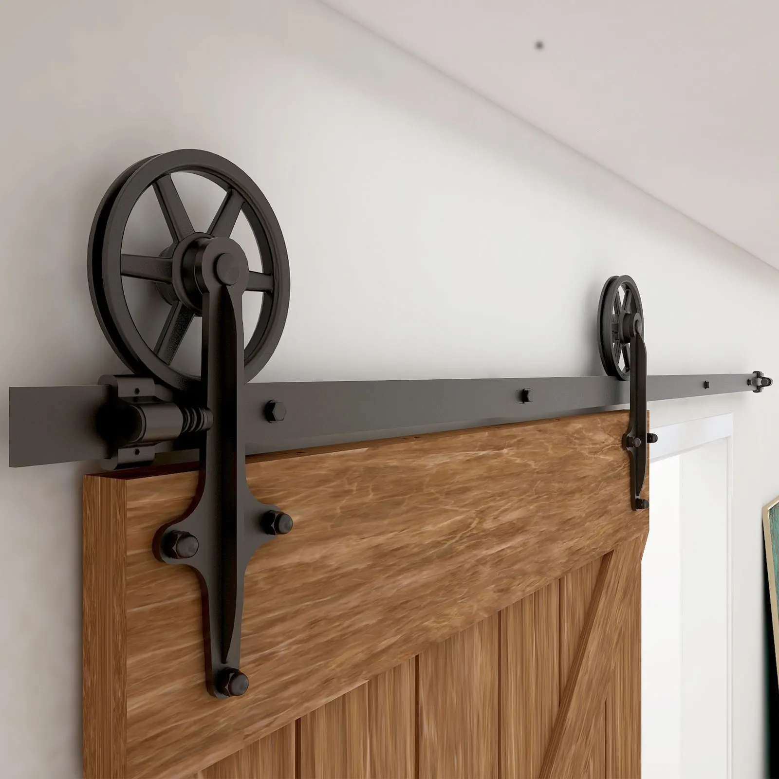 CCJH 2PCS Black Sliding Barn Wood Door Rollers Hanger Kit with Accessories (No Rail/No Doors) ,Can be Customed