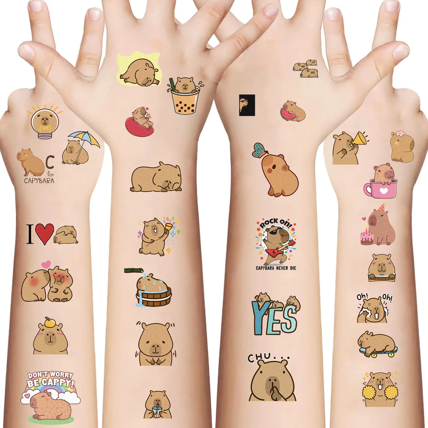 Capybara Tattoo Stickers Cartoon Children's Temporary Tattoos Art Animals Tattoos 10 Sheets/Set tattoo sticker temporary tattoos