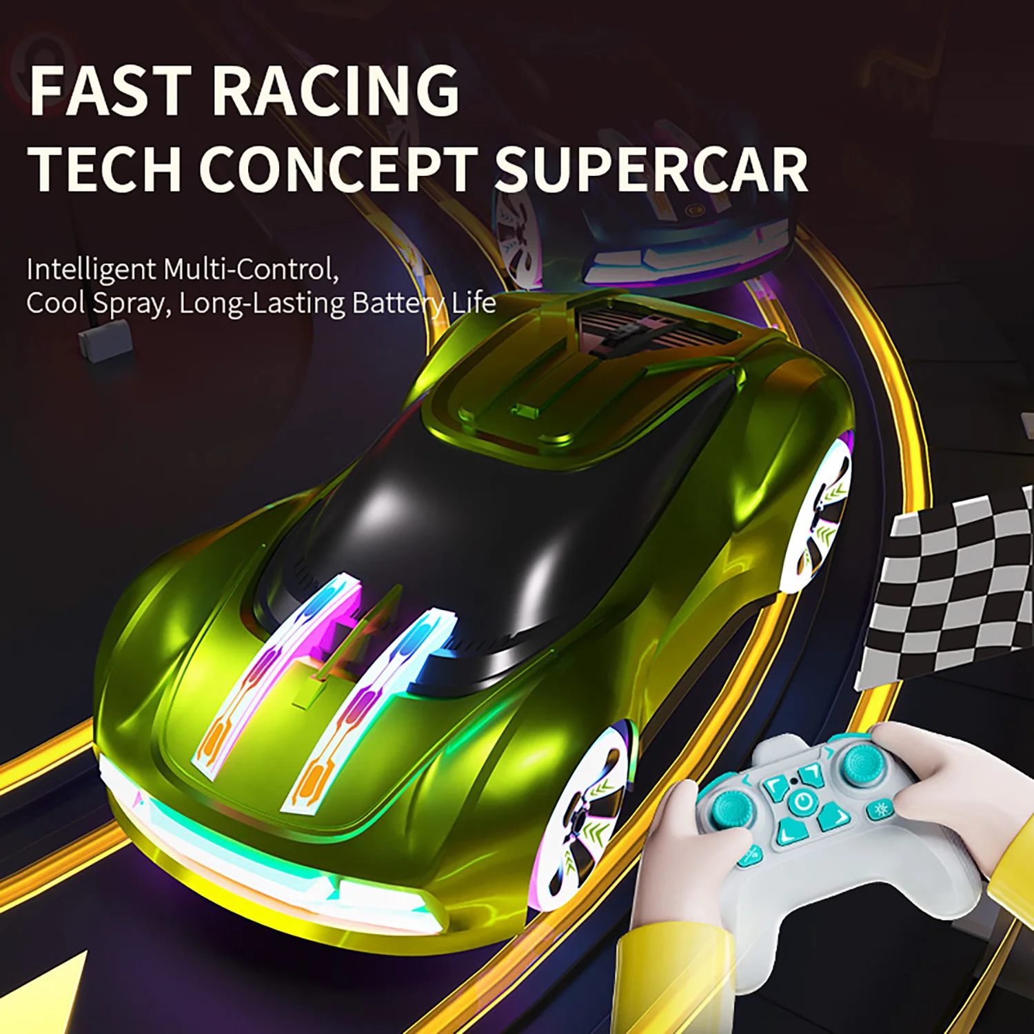 Auto RC 1:18 2.4Ghz 4x4 con Rotazione a 360°, Drift e Luci Fantastiche, Musica e Spray - Nuova Auto Concept a Controllo Remoto Pronta all'Uso - Image 3