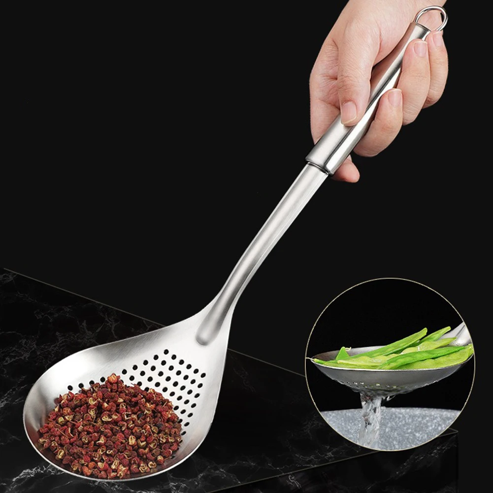 

Spoon Skimmer Long Handle Dense Holes Design Colander Spoon Rustproof Quick Filtration Kitchen Spoon Skimmer Strainer Ladle