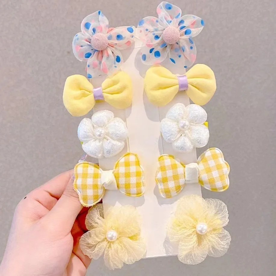 Hair Clips 10 Pcs/Set Fantasy Themed Flower and Bow with Mesh and Iron Embellished with Spikes for Girls Ages 3-6 Years