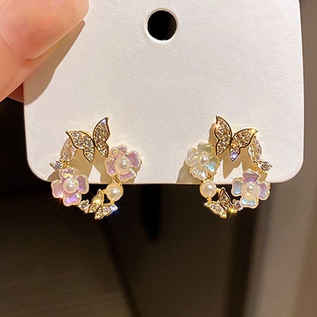Elegant Cute Rhinestone Butterfly Stud Earrings For Women Girls Fashion Metal Chain Earring Wedding Party Jewelry Gifts