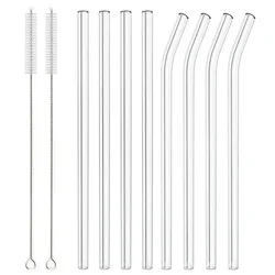 Reusable Colorful Glass Drinking Straws - Eco-friendly High Borosilicate Party Drinkware Set (8 Pieces) (Transparent  8Pcs)
