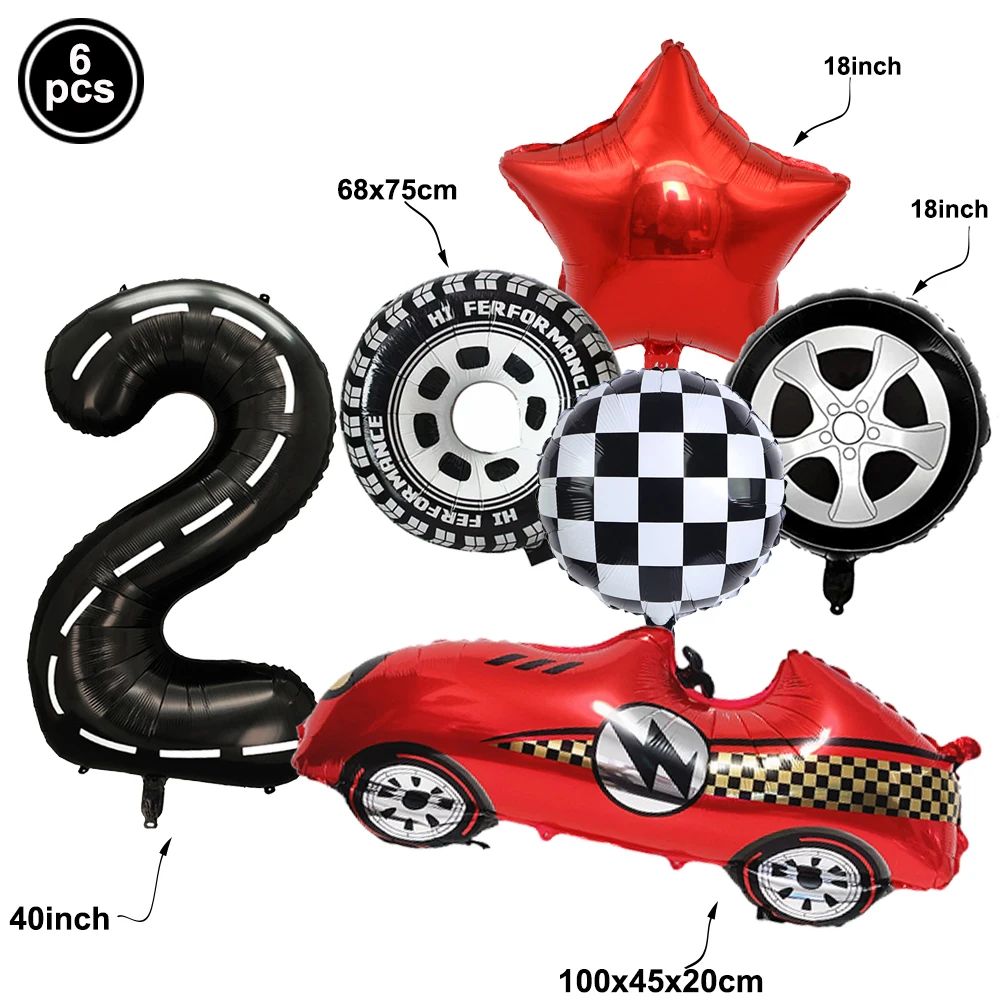 Rennwagen-Geburtstagsballons, 40 Zoll, Rennstrecke, Zahlenballon, Reifen, Rad, Ballon, Jungen, 2 Jahre alt, Geburtstag, Rennthema, Party-Dekoration
