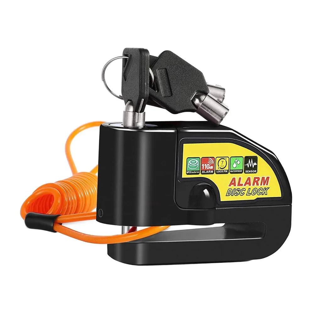 Disc Brake Motorcycle Alarm Lock Anti-Theft Heavy Duty Safety Cable 2 Keys Waterproof
