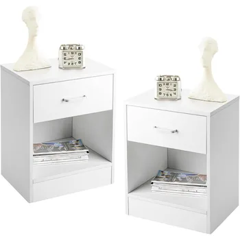 Karl home Nightstands Set of 2 with Drawer for Bedroom, Wood Night Stand Set 2 with Open Shelf, Modern Nightstand Bedside Tables 1