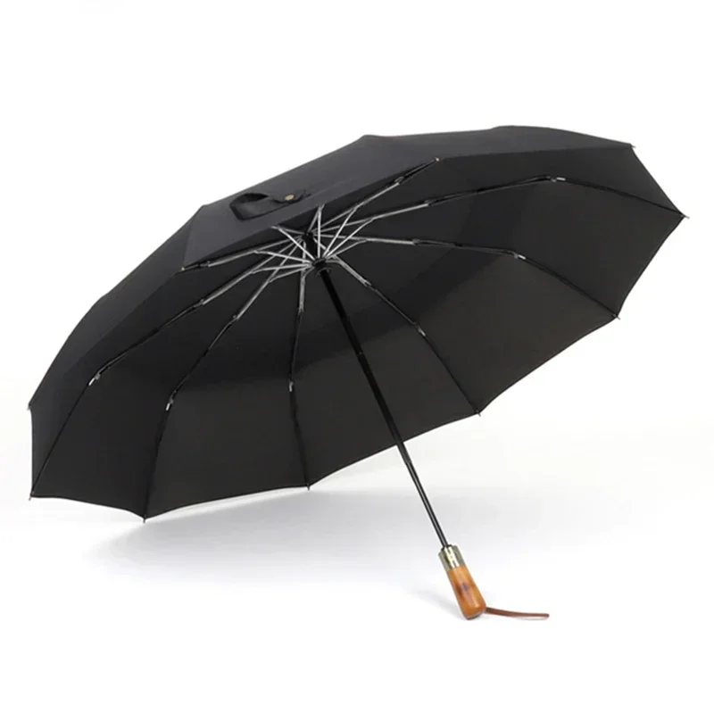 PARACHASE Big Umbrella Men Business Style 115cm Automatic Umbrella Rain Double Layer 10K Windproof Large Golf Umbrellas Wooden