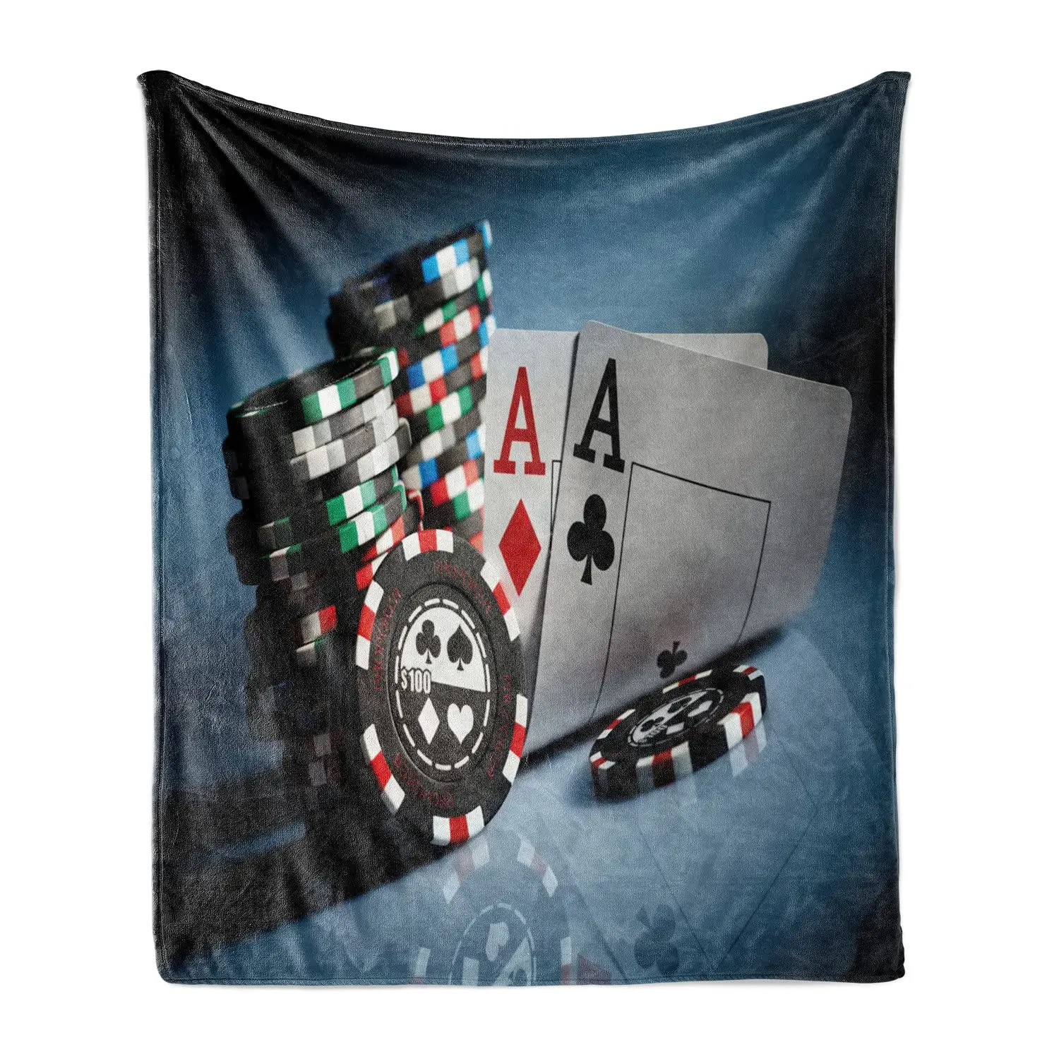 

Poker Tournament Throw Blanket,Gambling Chips and Pair Cards of Aces Casino Wager Games Hazard Print Flannel Blanket Adults Gift
