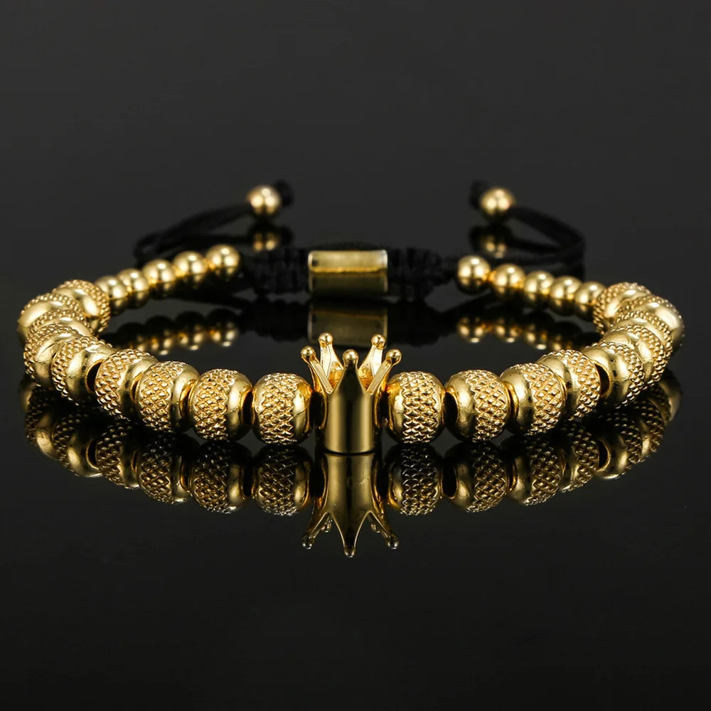 Einfache Krone königlichen Charme Männer & Frauen Armbänder Armreifen handgemachte Kupfer Charm Perlen Flechten Krone Armband Schmuck Geschenk