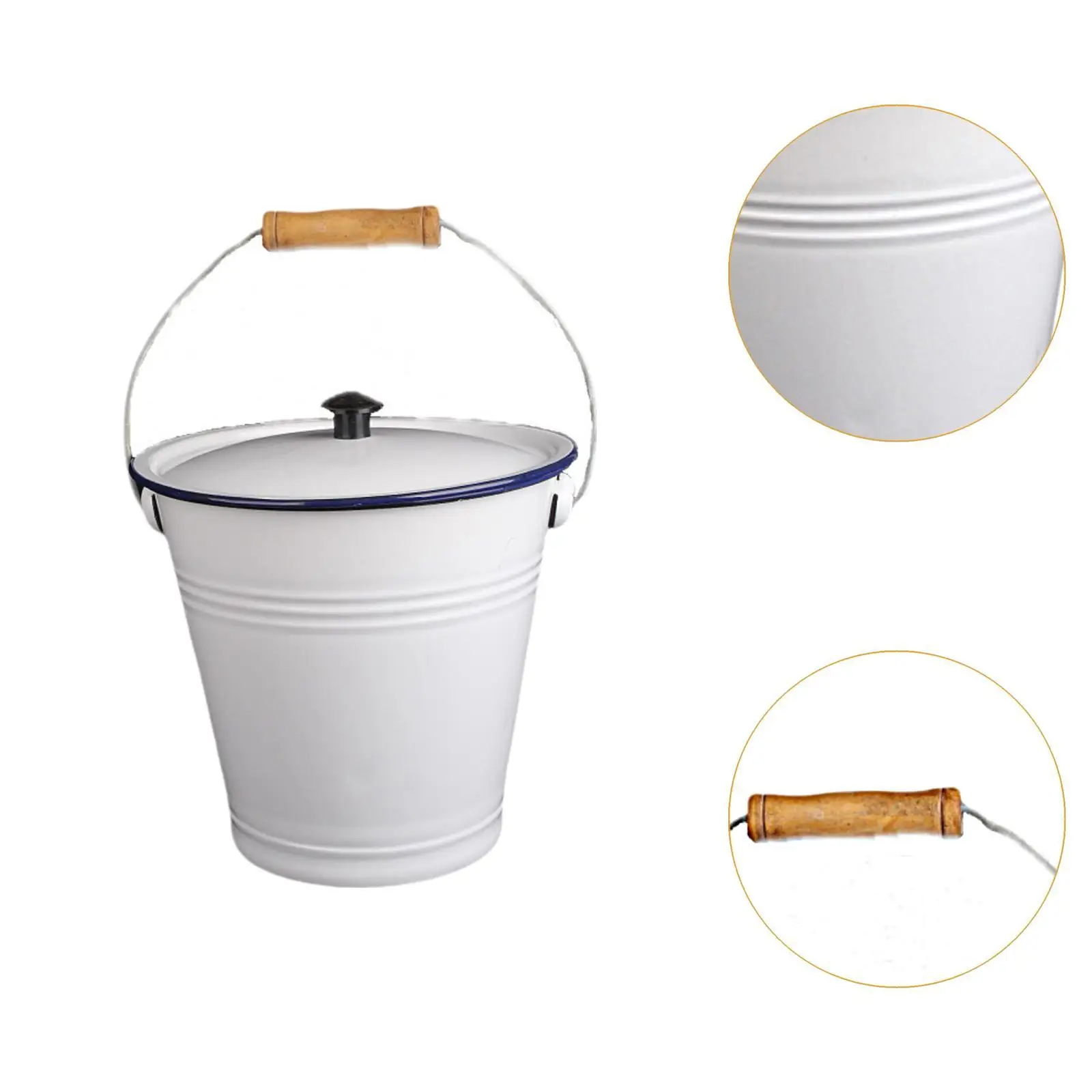 Enamel Water Bucket with Lid 9L Liquid Container Storage Cans for Garden Chilling Water Oil Rice Organizing Outdoor Activities