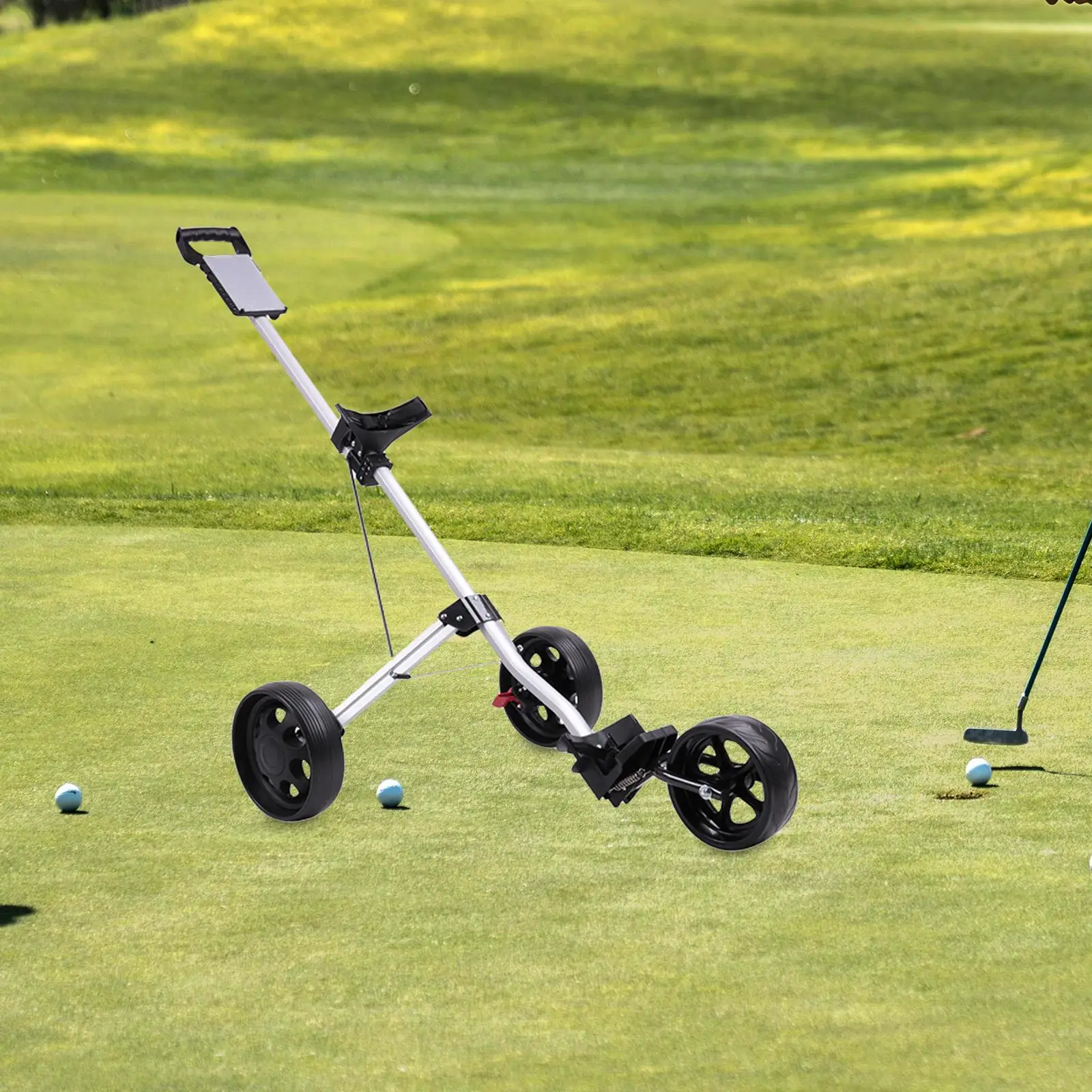 Push Pull Golf Cart 3 Wheeled Caddy Cart with Scoreboard Golf Pull Cart