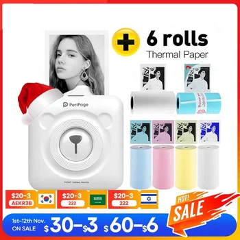 미니 휴대용 열전사 프린터, 사진 포켓 라벨 스티커 프린터, 컬러 용지 롤, 58mm 무선 그림 인쇄 메이커, 탑 A6