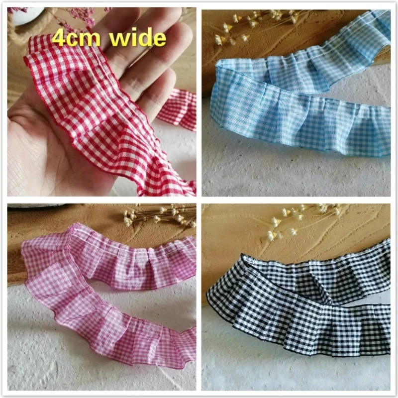 고품질 격자 무늬 리본 주름 레이스 원단, DIY 의류 스커트 크래들 소재 홈 섬유 바느질 애완 동물 장난감 인형 옷 트림