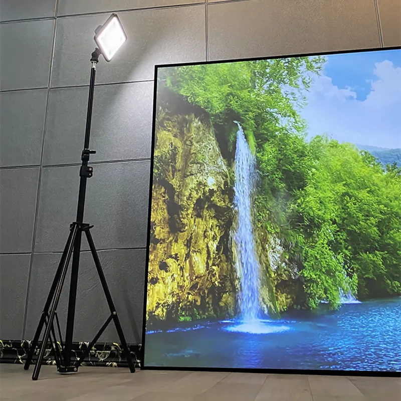 High Brightness Reflective Projector Screen Thin Bezel Frame Optical Layer Material With LED Strip Light ust alr optical sawtooth structure motorized floor raising screen